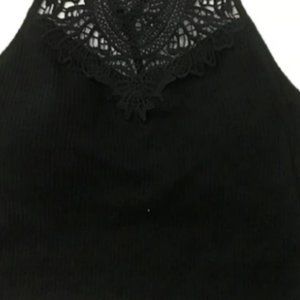 Mudd Halter Crop Top Ladies Black Boho Crochet Macrame Knit Bra Sleeveless Large